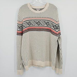 Merona Fair Isle Sweater XL Ivory Navy Red Nordic Long Sleeve Knit Round Neck